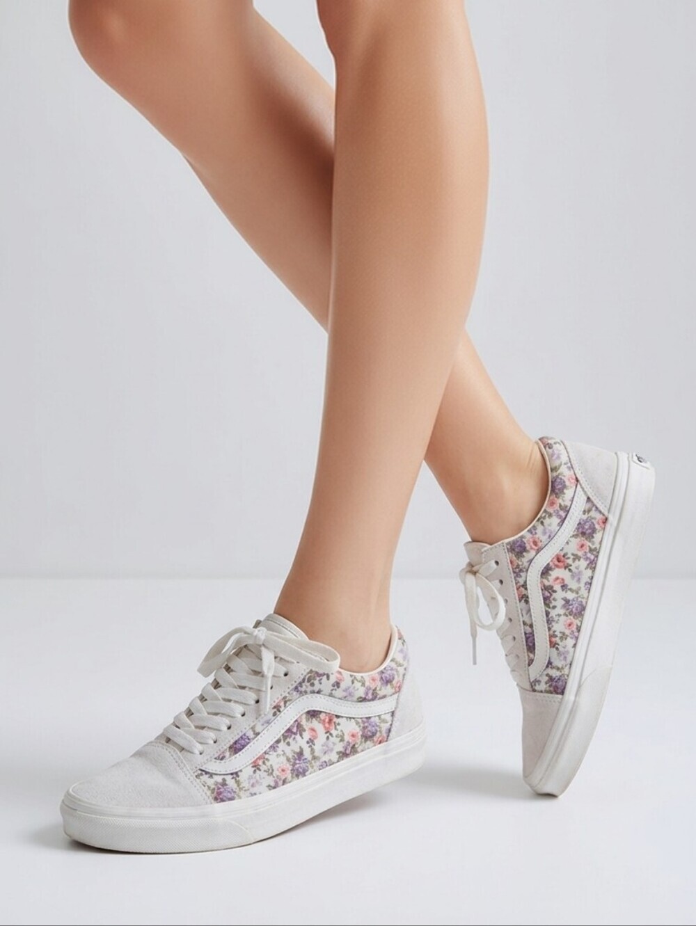 Vans Old Skool Sneakers (Vintage) Floral Marshmallow Skateboard Shoes Sz 8W/6.5M